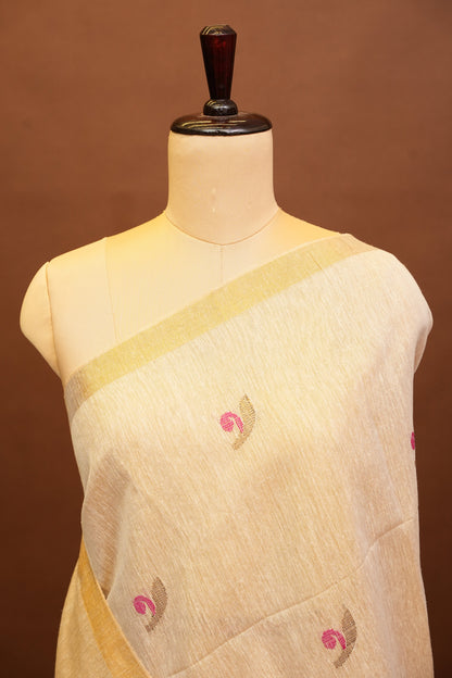 Tissue Linen Saree with Tassles - Beige