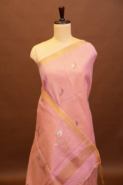 Tissue Linen Saree with Tassles - Blush Pink