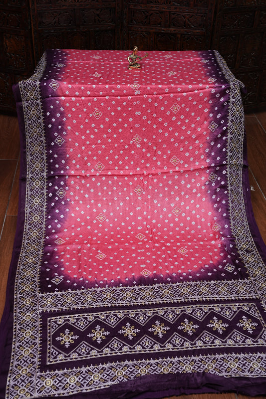 Pure Gajji Silk Bandhini Saree - Candy Pink