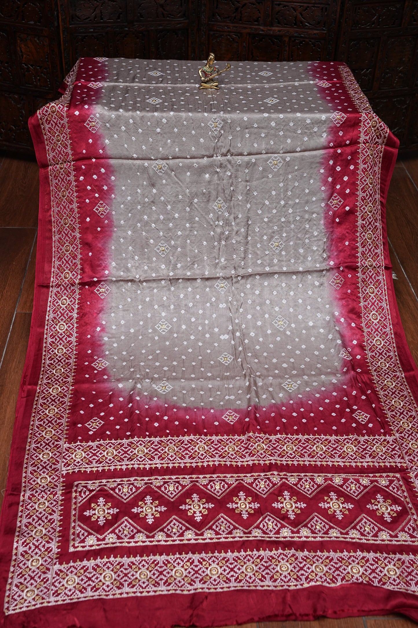 Pure Gajji Silk Bandhini Saree - Light Brown