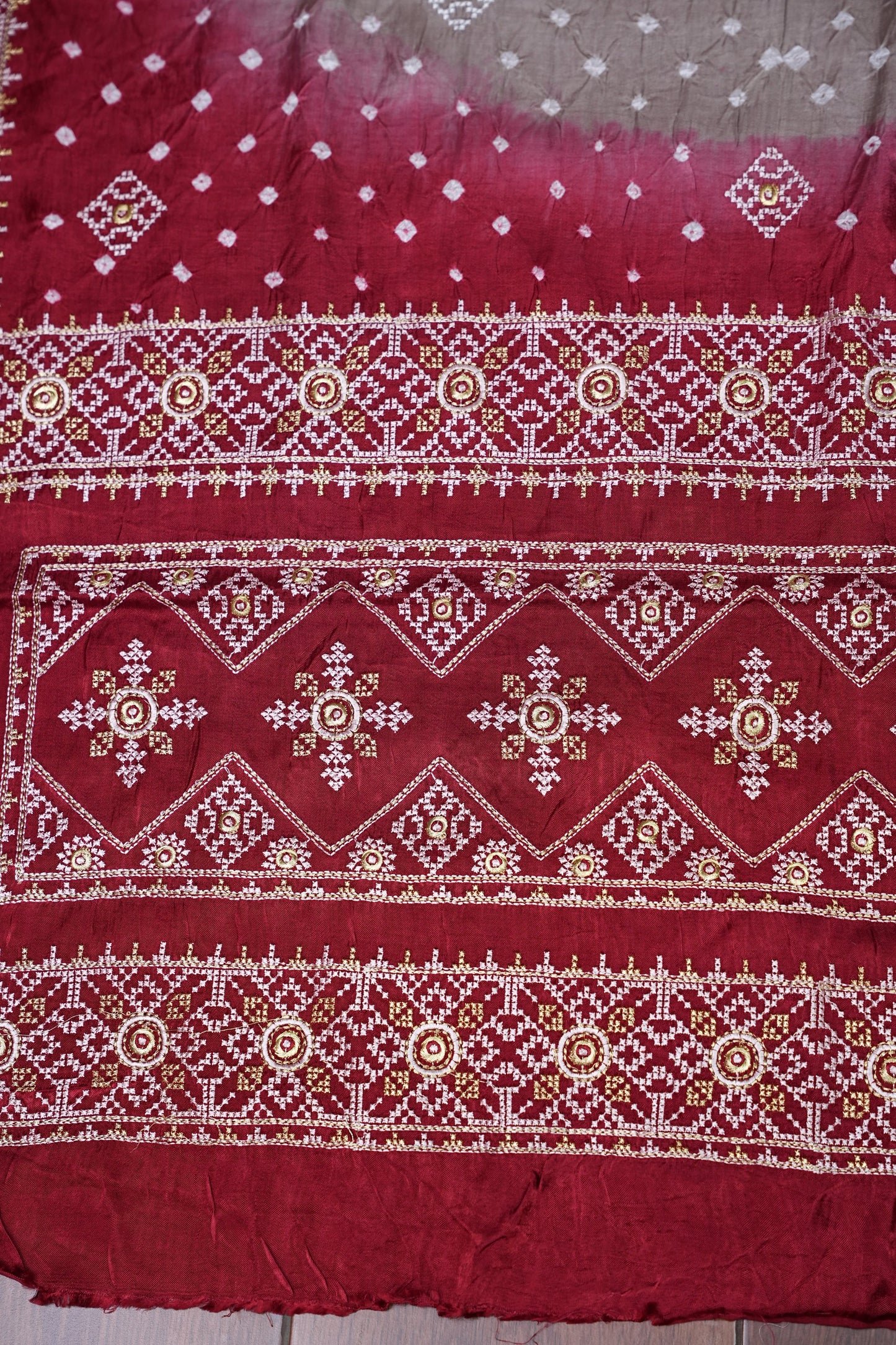 Pure Gajji Silk Bandhini Saree - Light Brown