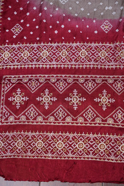 Pure Gajji Silk Bandhini Saree - Light Brown