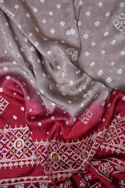 Pure Gajji Silk Bandhini Saree - Light Brown