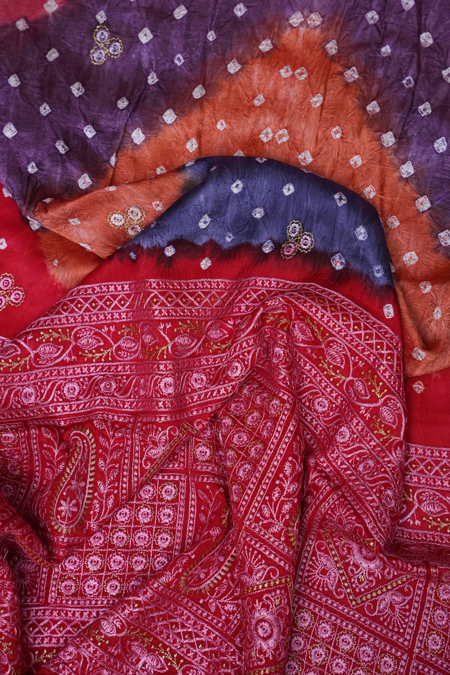 Pure Gajji Silk Bandhini Saree - Multicolor