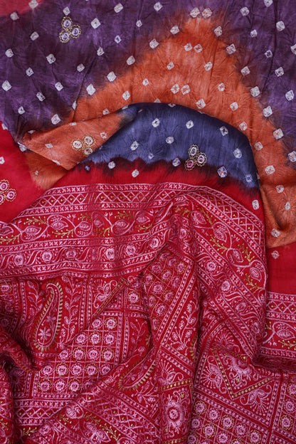 Pure Gajji Silk Bandhini Saree - Multicolor