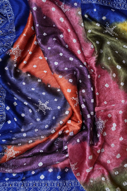 Pure Gajji Silk Bandhini Saree - Multicolor