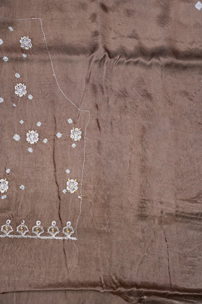 Pure Gajji Silk Bandhini Saree - Light Brown
