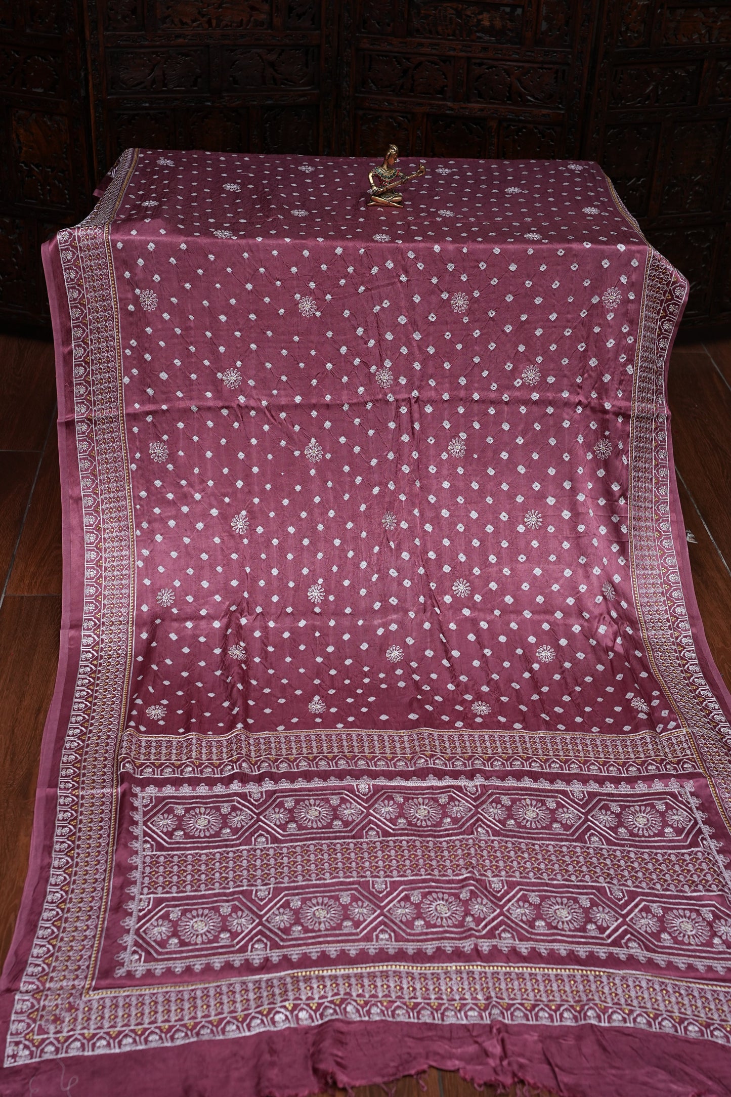 Pure Gajji Silk Bandhini Saree - Onion Pink