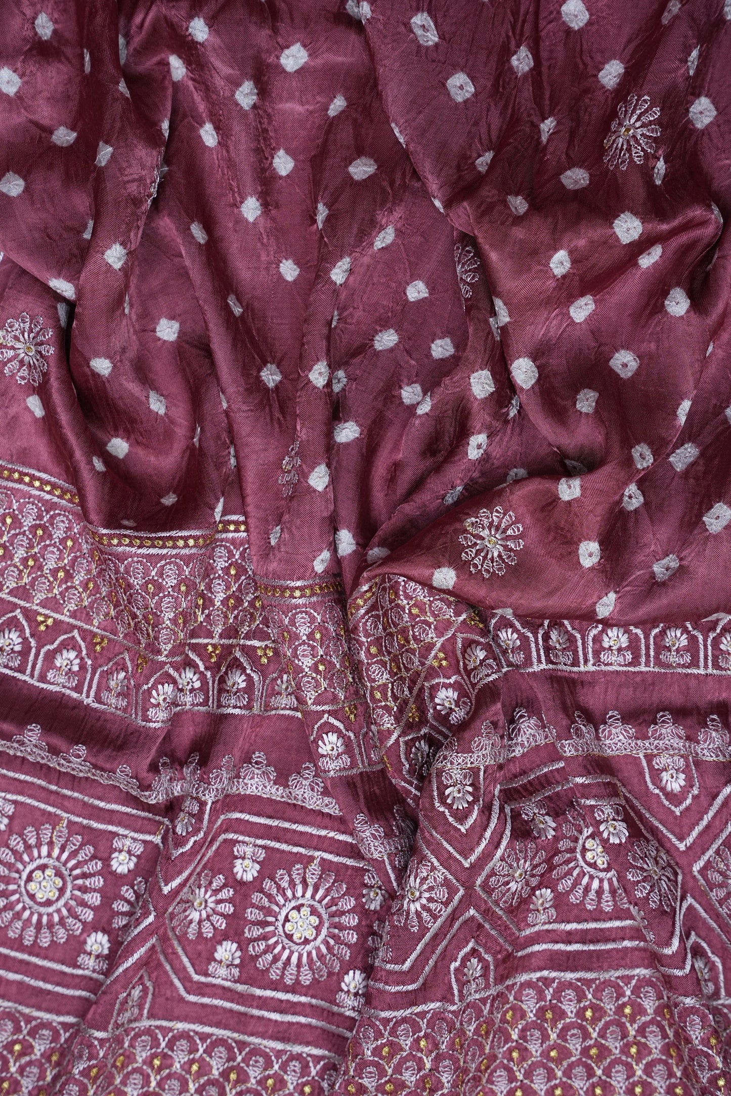 Pure Gajji Silk Bandhini Saree - Onion Pink