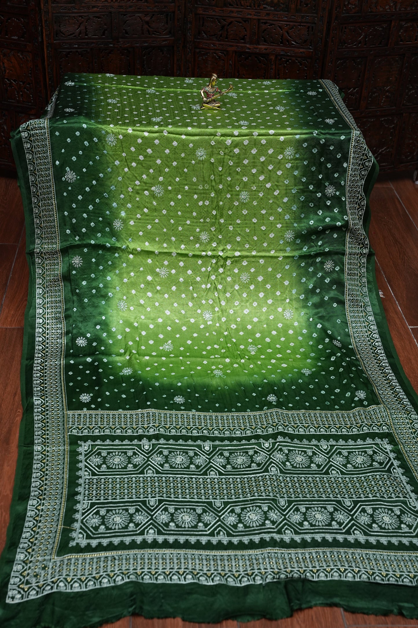 Pure Gajji Silk Bandhini Saree - Green