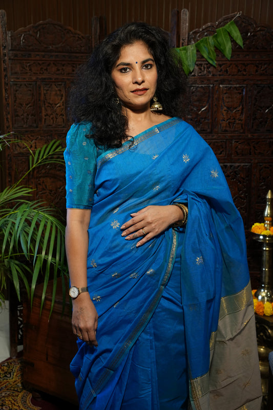 Maheshwari Silk Cotton Saree - Blue
