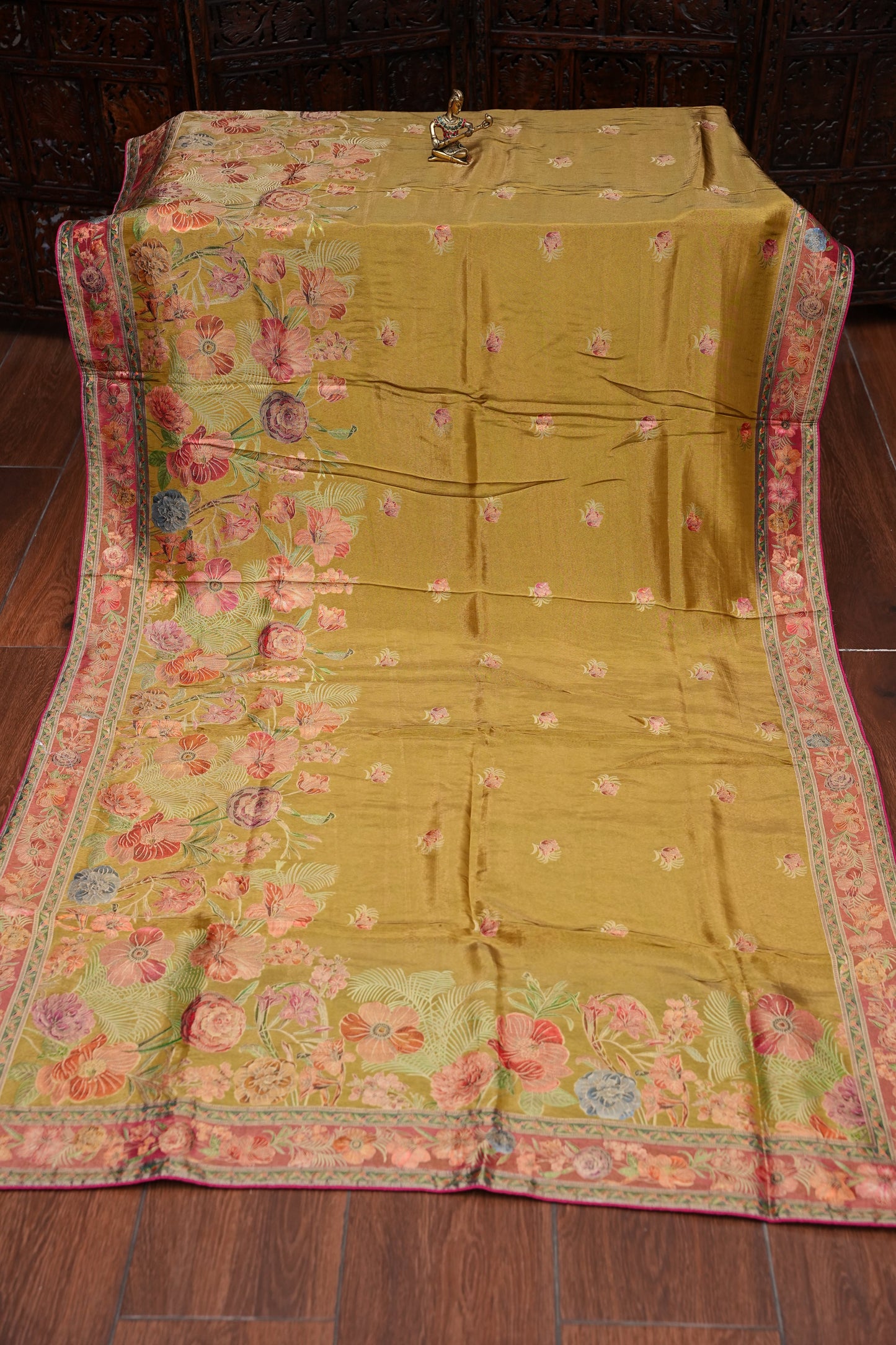 Kashmiri Pashmina Mellow Tissue Banarasi Saree - Mustard Gold
