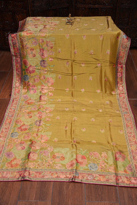 Kashmiri Pashmina Mellow Tissue Banarasi Saree - Mustard Gold