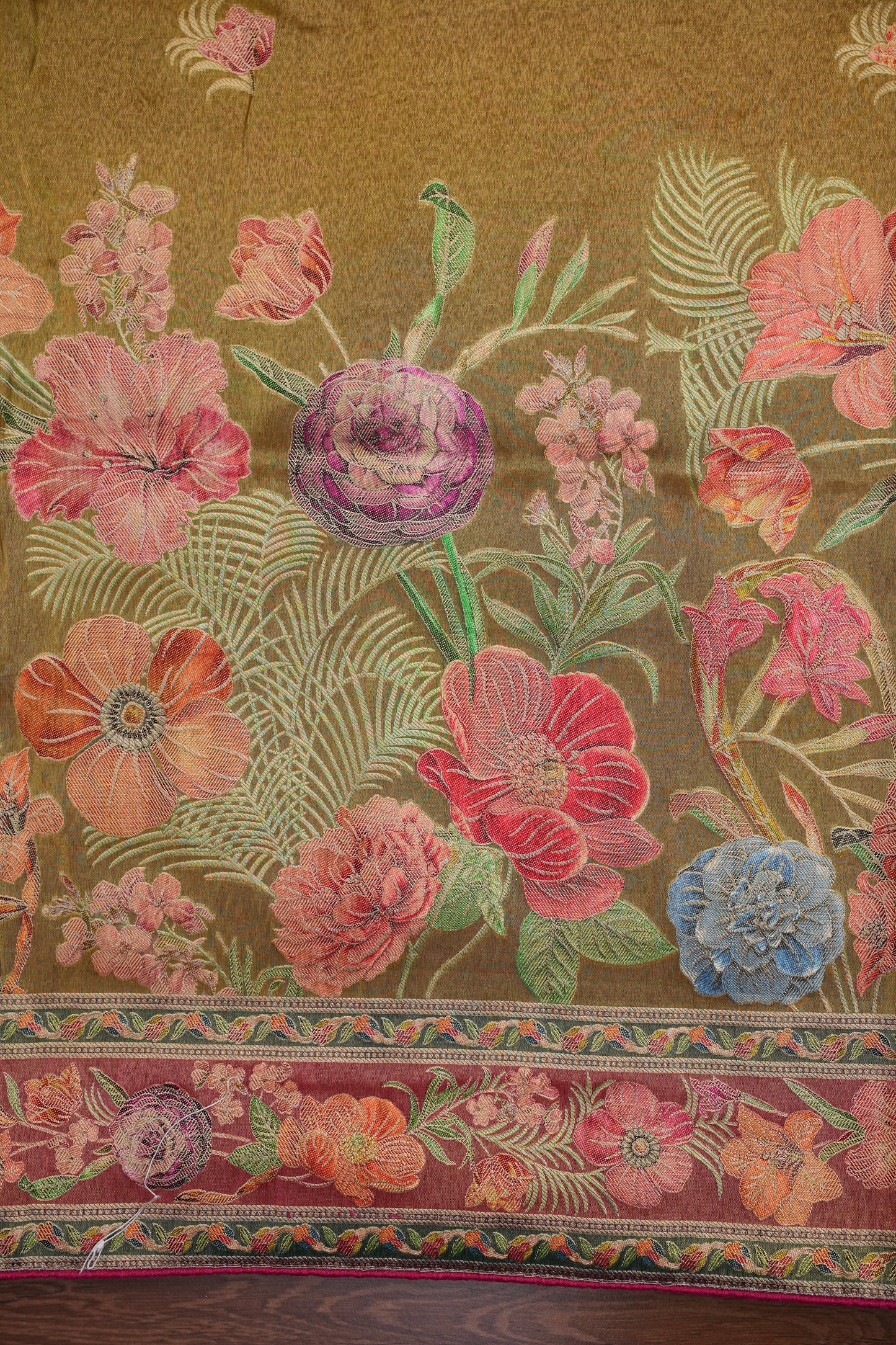 Kashmiri Pashmina Mellow Tissue Banarasi Saree - Mustard Gold