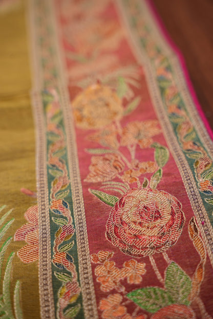 Kashmiri Pashmina Mellow Tissue Banarasi Saree - Mustard Gold