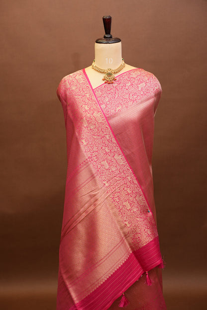 Shikargah Soft Banarasi Silk Saree–Pink