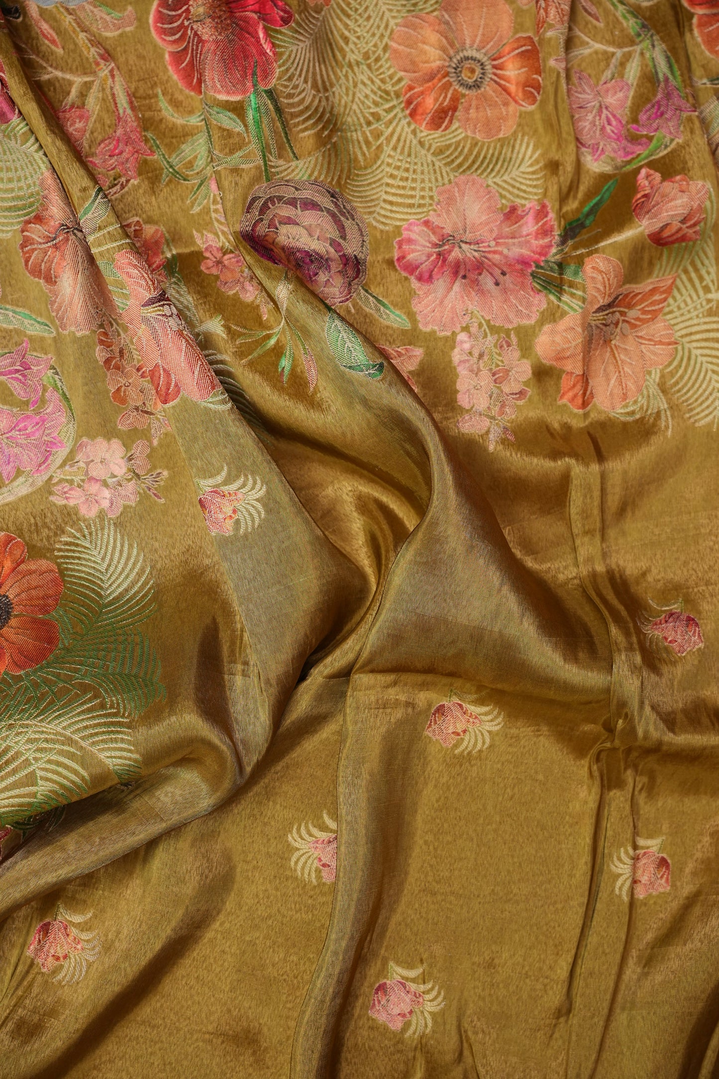 Kashmiri Pashmina Mellow Tissue Banarasi Saree - Mustard Gold