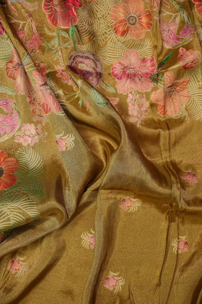 Kashmiri Pashmina Mellow Tissue Banarasi Saree - Mustard Gold