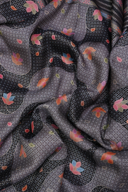 Kashmiri Pashmina Mellow Tissue Banarasi Saree - Black