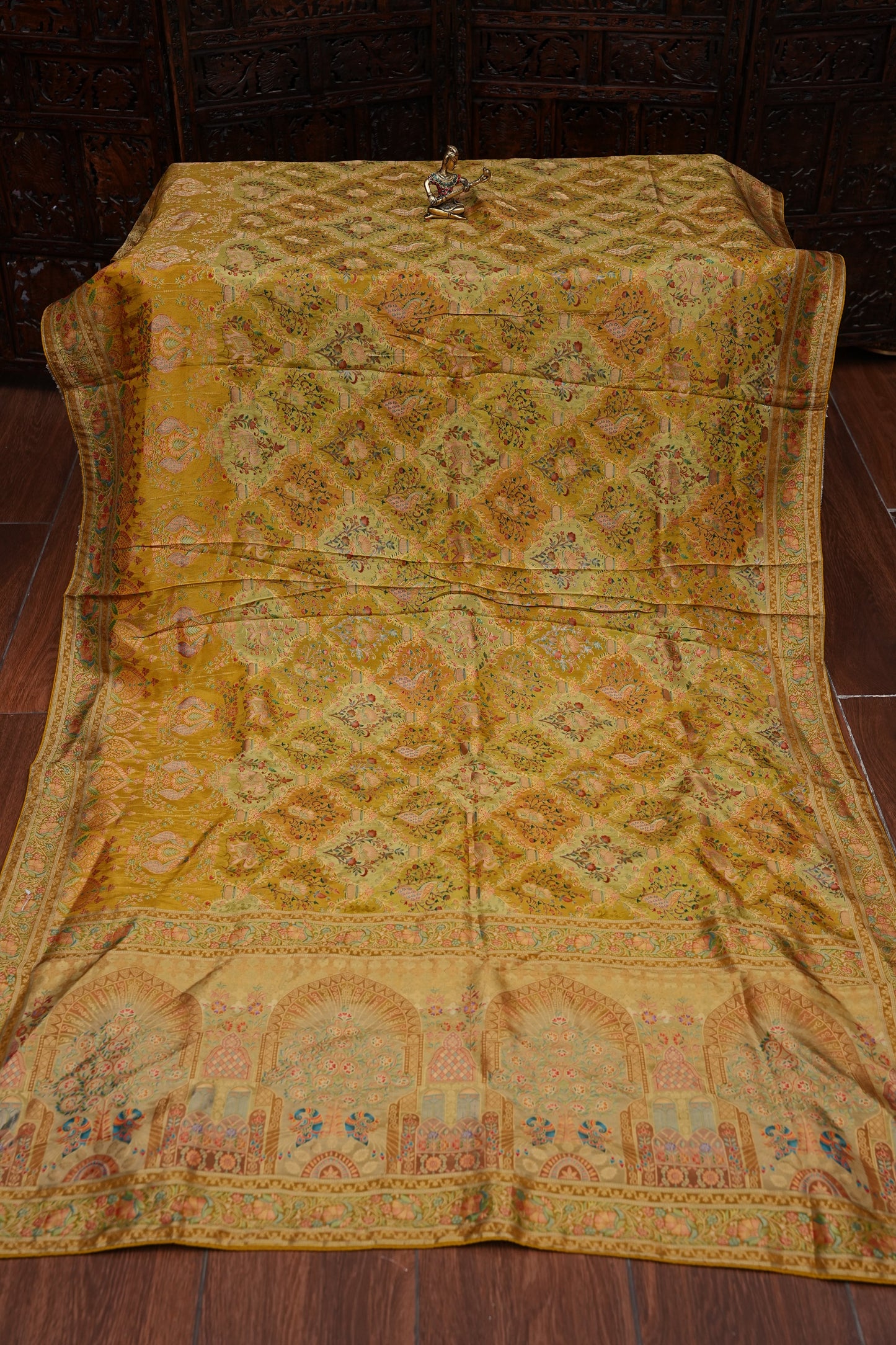 Kashmiri Pashmina Mellow Tissue Banarasi Saree - Yellow Gold