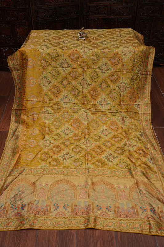 Kashmiri Pashmina Mellow Tissue Banarasi Saree - Yellow Gold