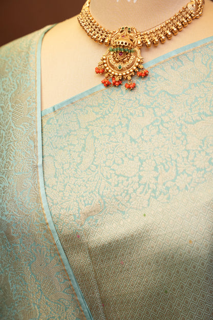 Shikargah Soft Banarasi Silk Saree–Aqua