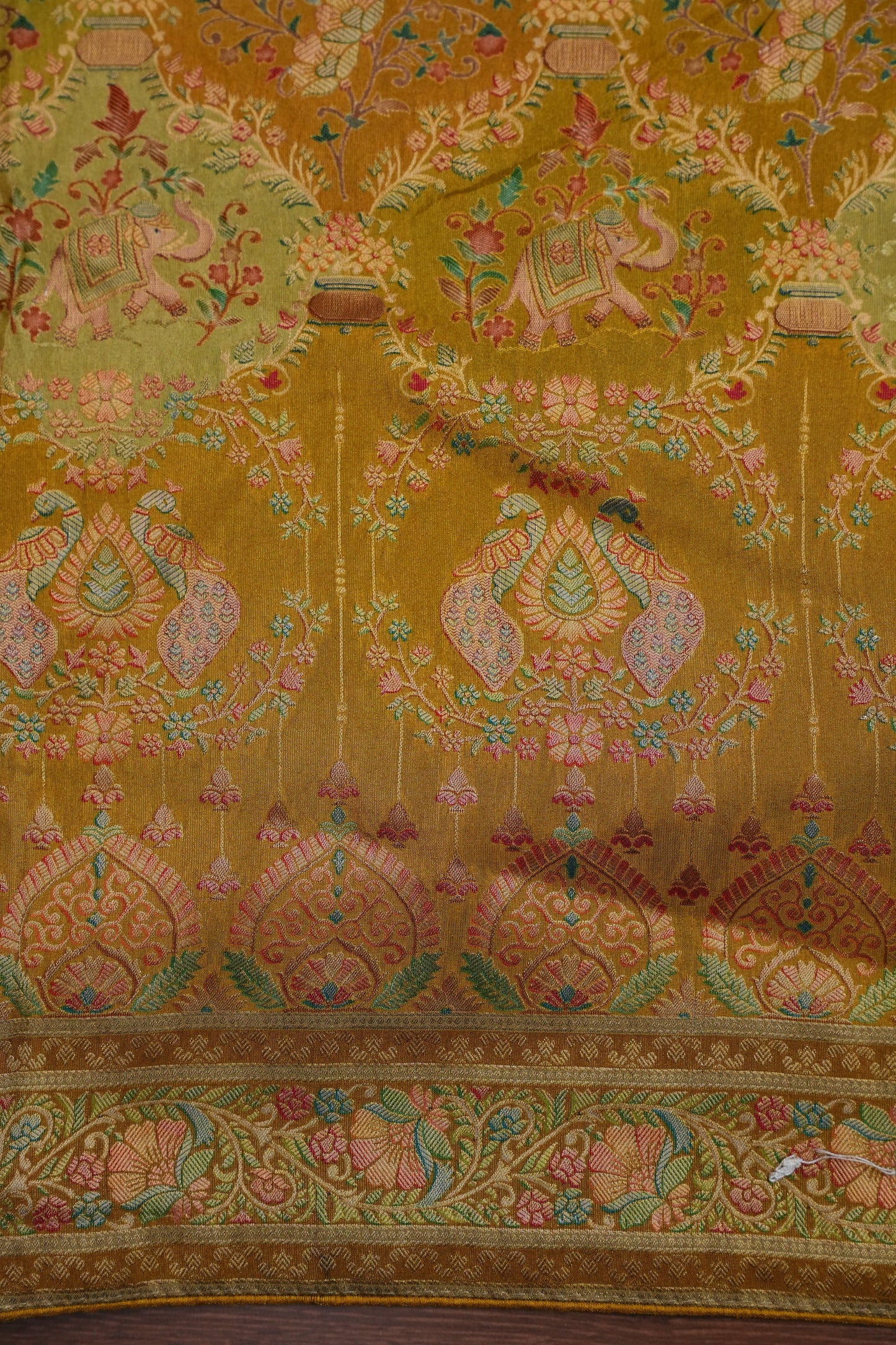 Kashmiri Pashmina Mellow Tissue Banarasi Saree - Yellow Gold