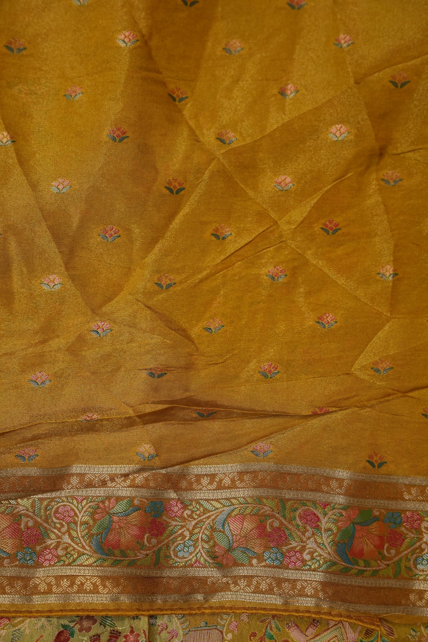 Kashmiri Pashmina Mellow Tissue Banarasi Saree - Yellow Gold