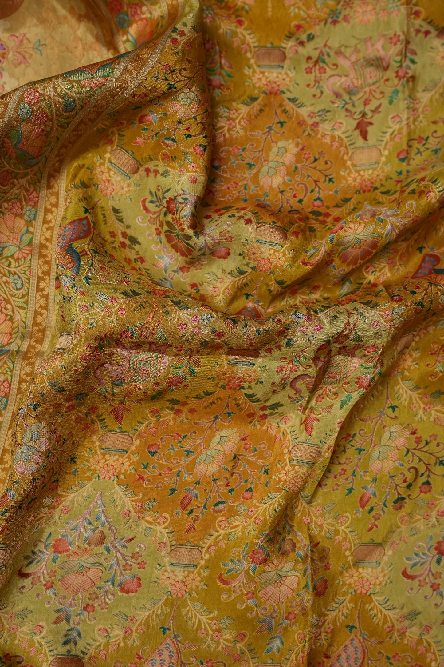 Kashmiri Pashmina Mellow Tissue Banarasi Saree - Yellow Gold