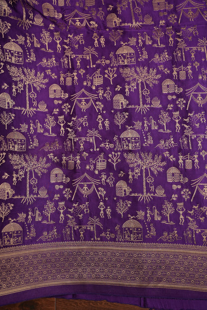Banarasi Mashru Silk Saree - Purple