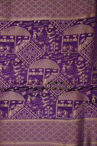 Banarasi Mashru Silk Saree - Purple