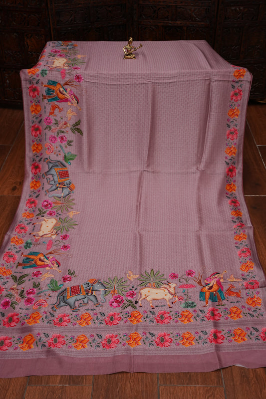 Kashmiri Pashmina Mellow Tissue Banarasi Saree - Mauve Pink