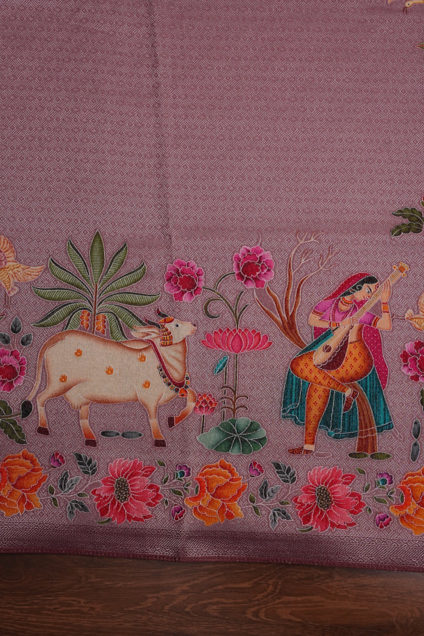 Kashmiri Pashmina Mellow Tissue Banarasi Saree - Mauve Pink