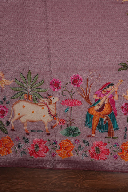 Kashmiri Pashmina Mellow Tissue Banarasi Saree - Mauve Pink