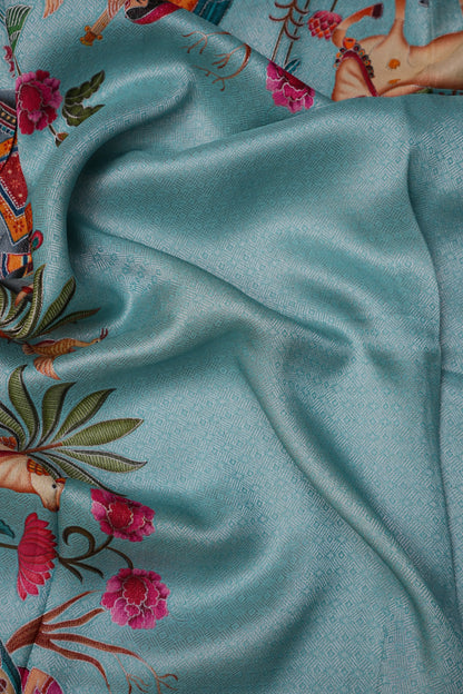 Kashmiri Pashmina Mellow Tissue Banarasi Saree - Aqua Blue