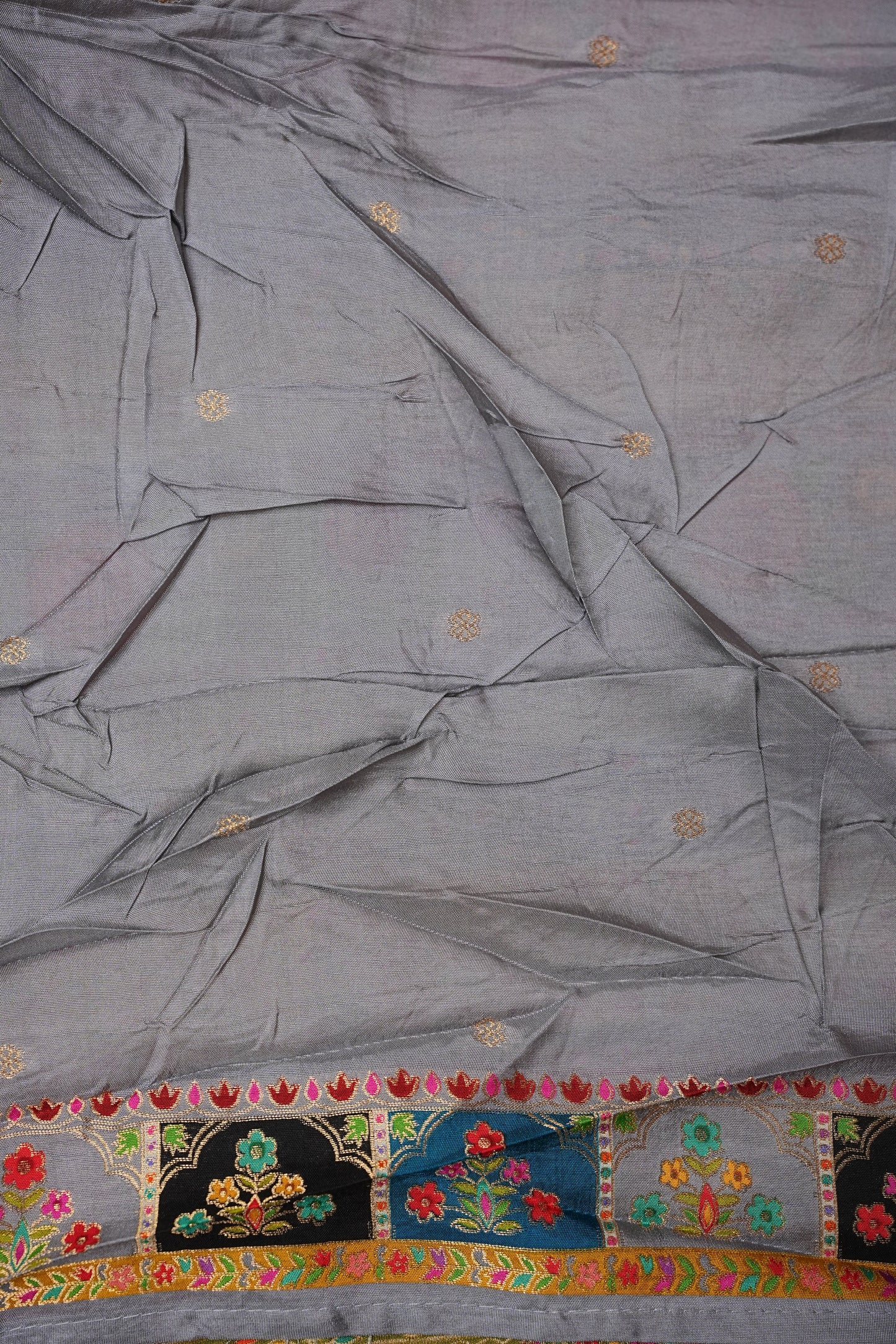 Kashmiri Pashmina Banarasi Story Telling Saree -Multicolor on Grey