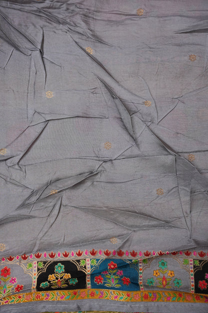 Kashmiri Pashmina Banarasi Story Telling Saree -Multicolor on Grey