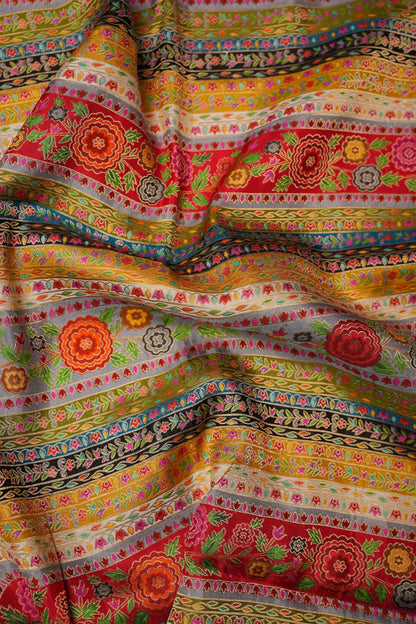 Kashmiri Pashmina Banarasi Story Telling Saree -Multicolor on Grey