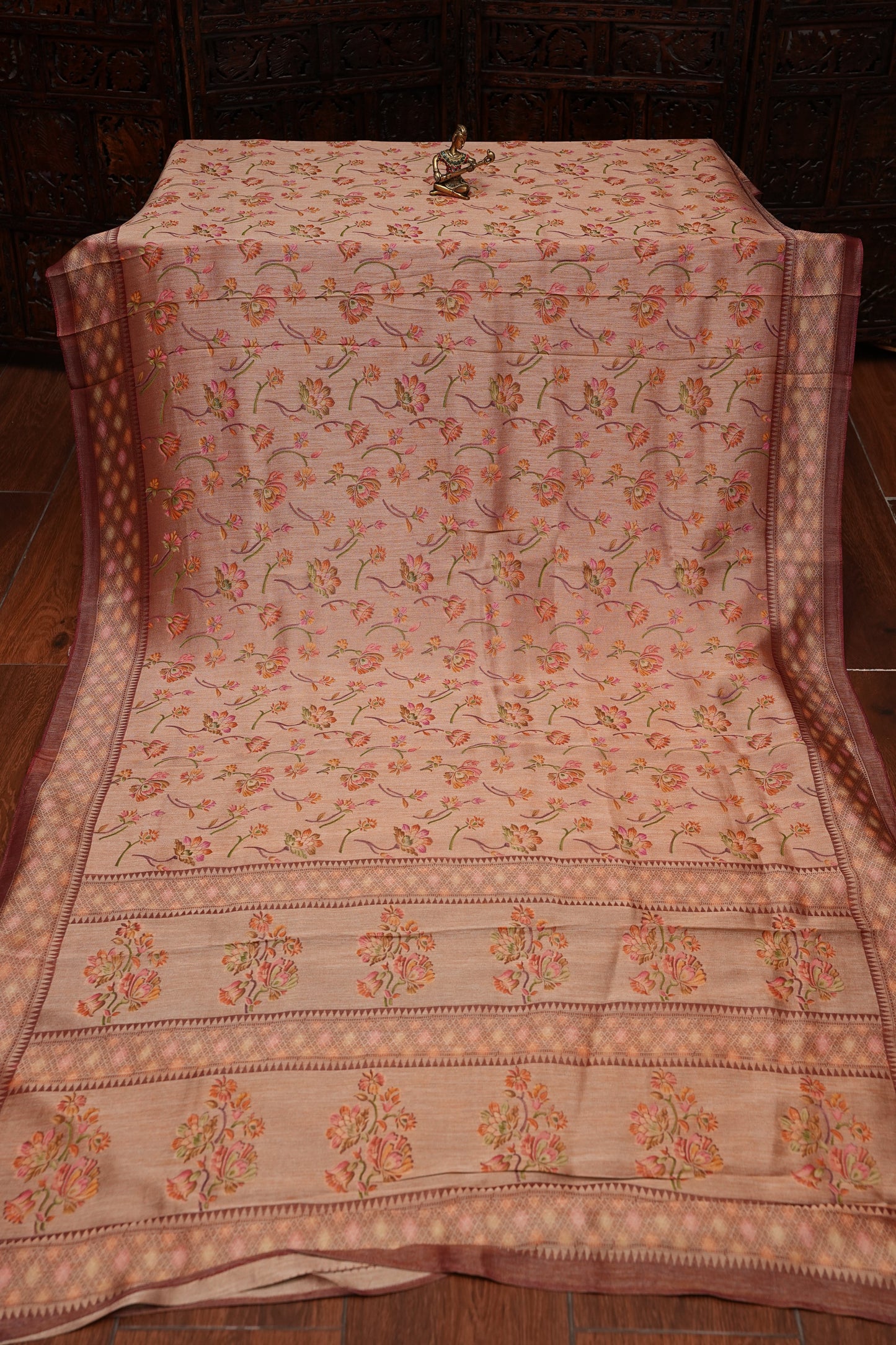 Kashmiri Pashmina Mellow Tissue Banarasi Saree - Rosewood Brown