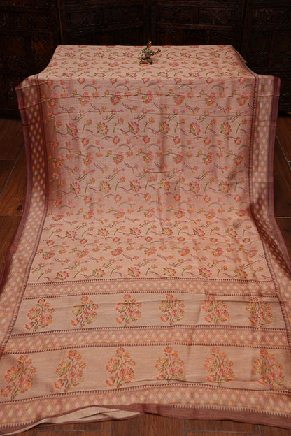 Kashmiri Pashmina Mellow Tissue Banarasi Saree - Rosewood Brown