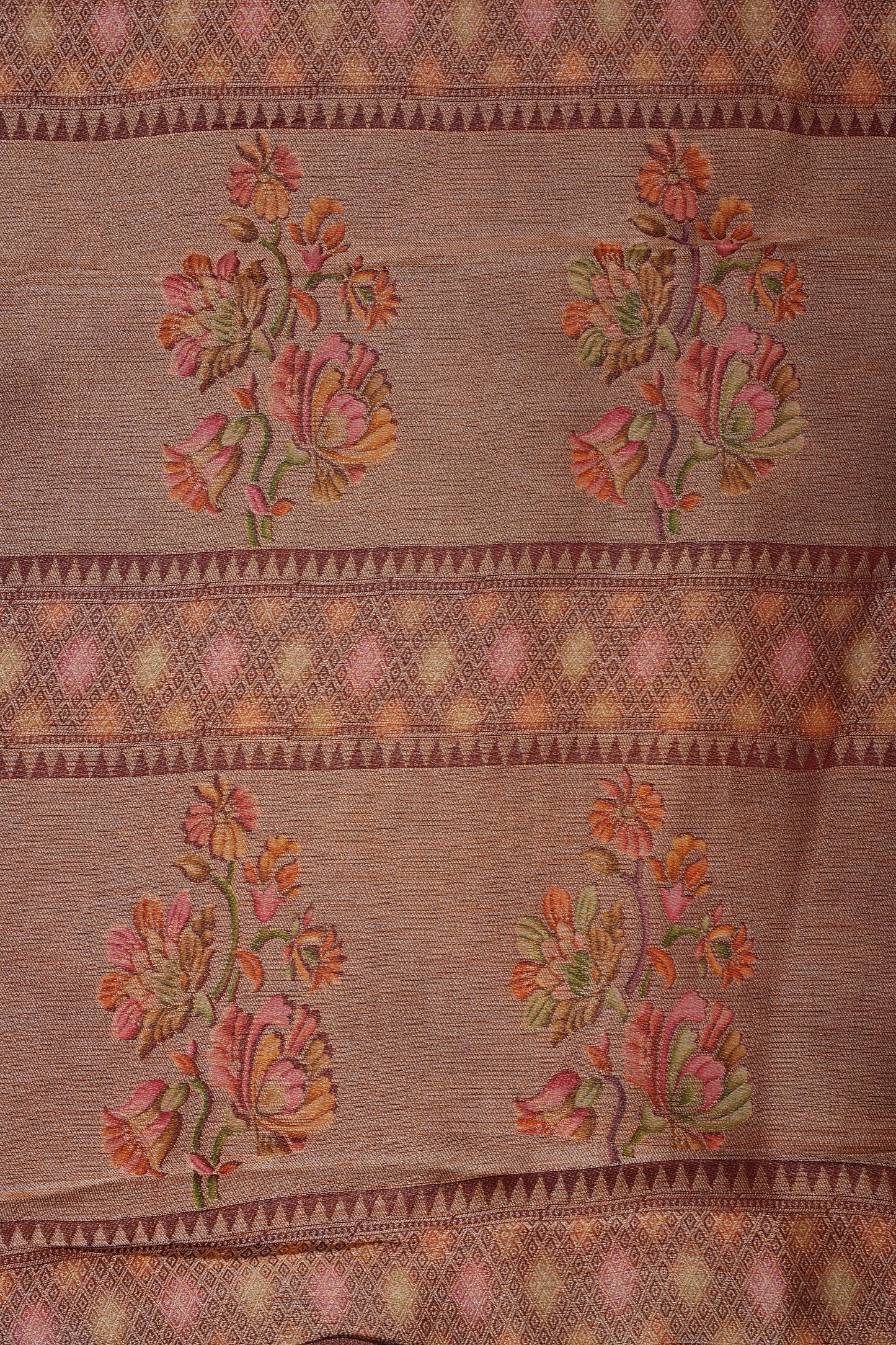 Kashmiri Pashmina Mellow Tissue Banarasi Saree - Rosewood Brown