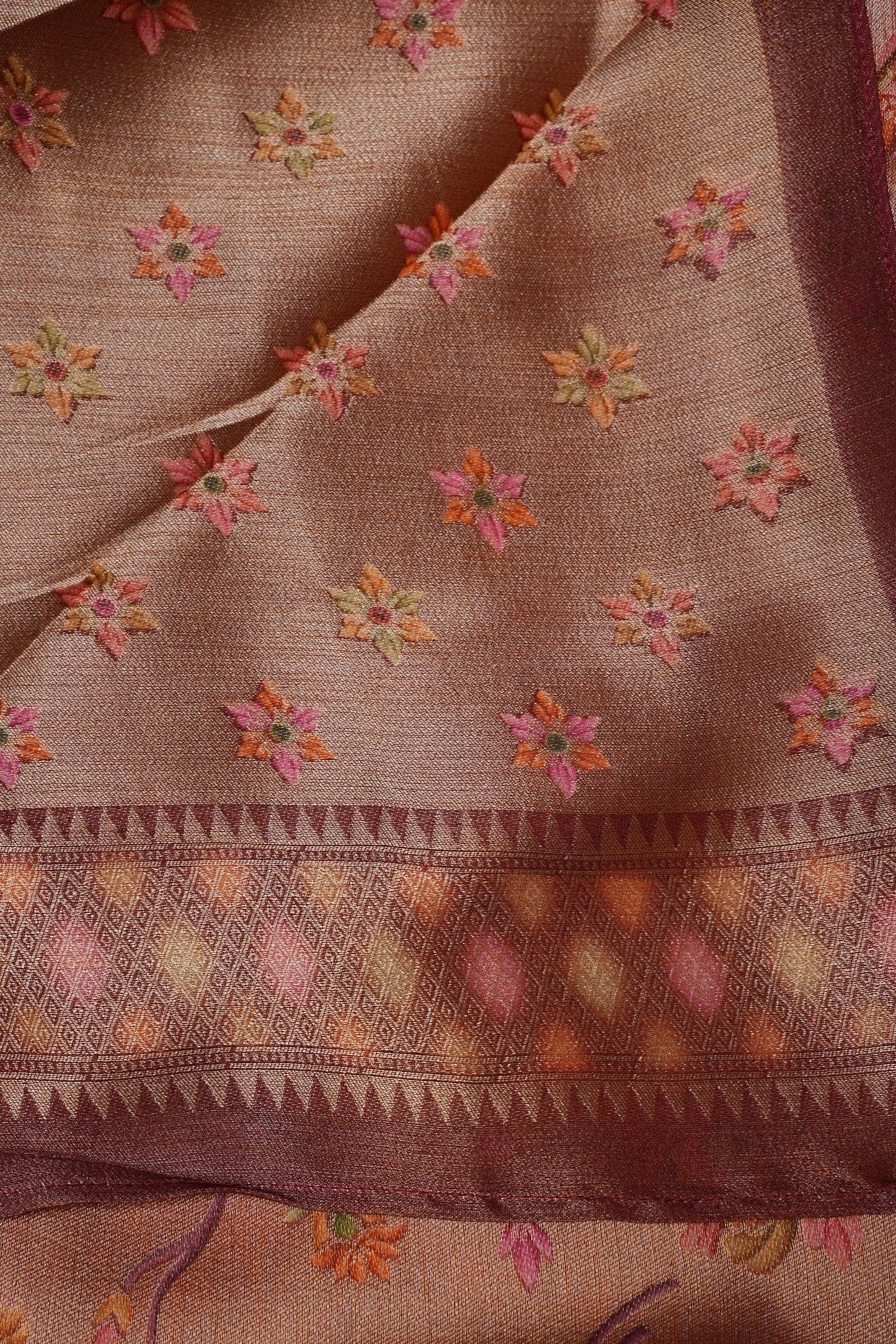 Kashmiri Pashmina Mellow Tissue Banarasi Saree - Rosewood Brown