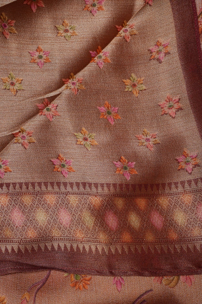 Kashmiri Pashmina Mellow Tissue Banarasi Saree - Rosewood Brown