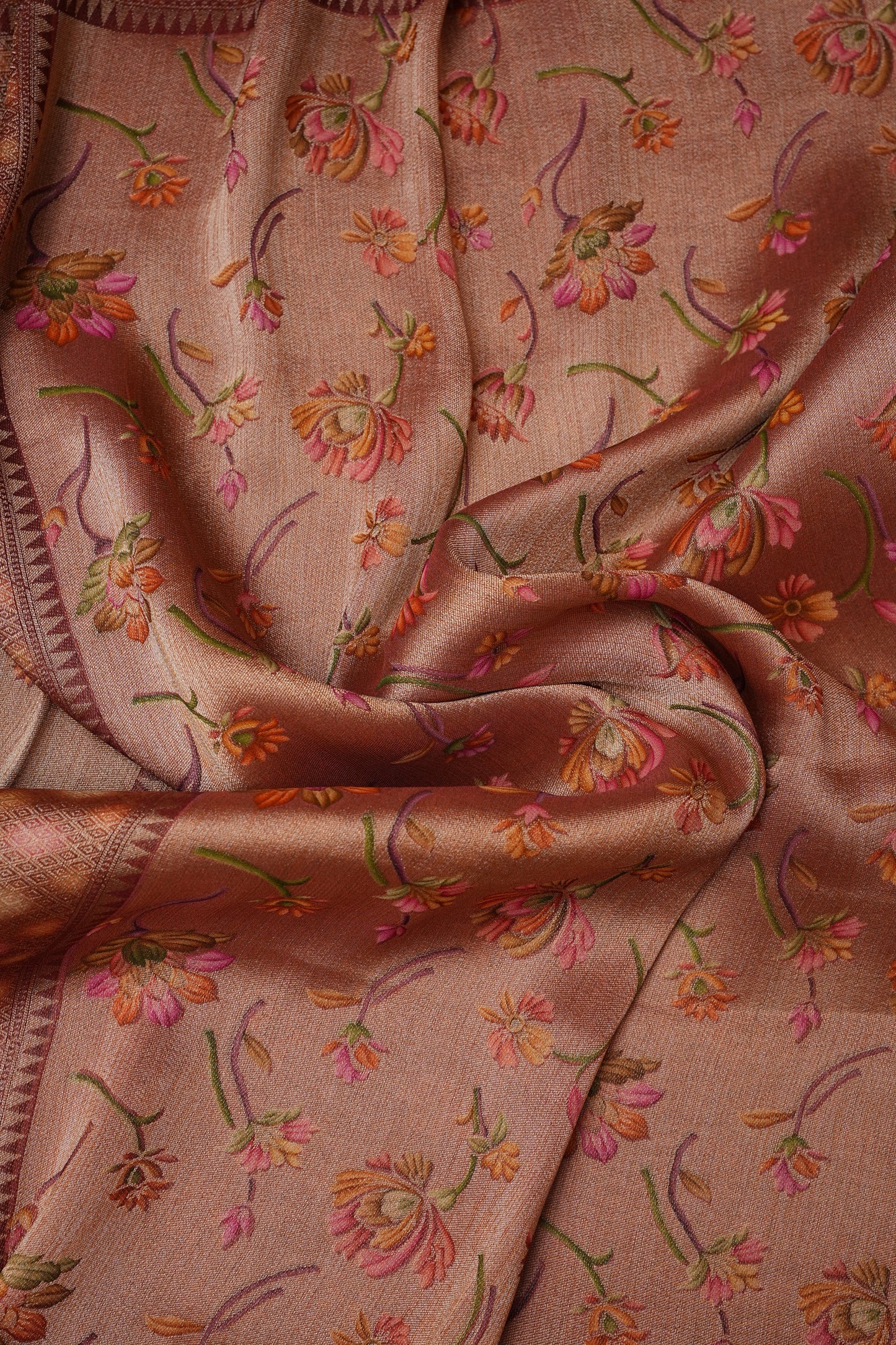 Kashmiri Pashmina Mellow Tissue Banarasi Saree - Rosewood Brown