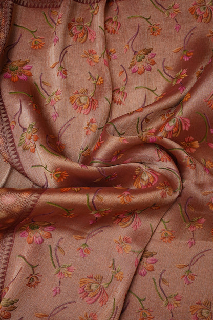 Kashmiri Pashmina Mellow Tissue Banarasi Saree - Rosewood Brown