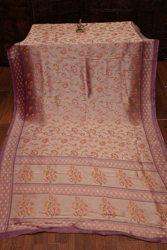 Kashmiri Pashmina Mellow Tissue Banarasi Saree - Wine