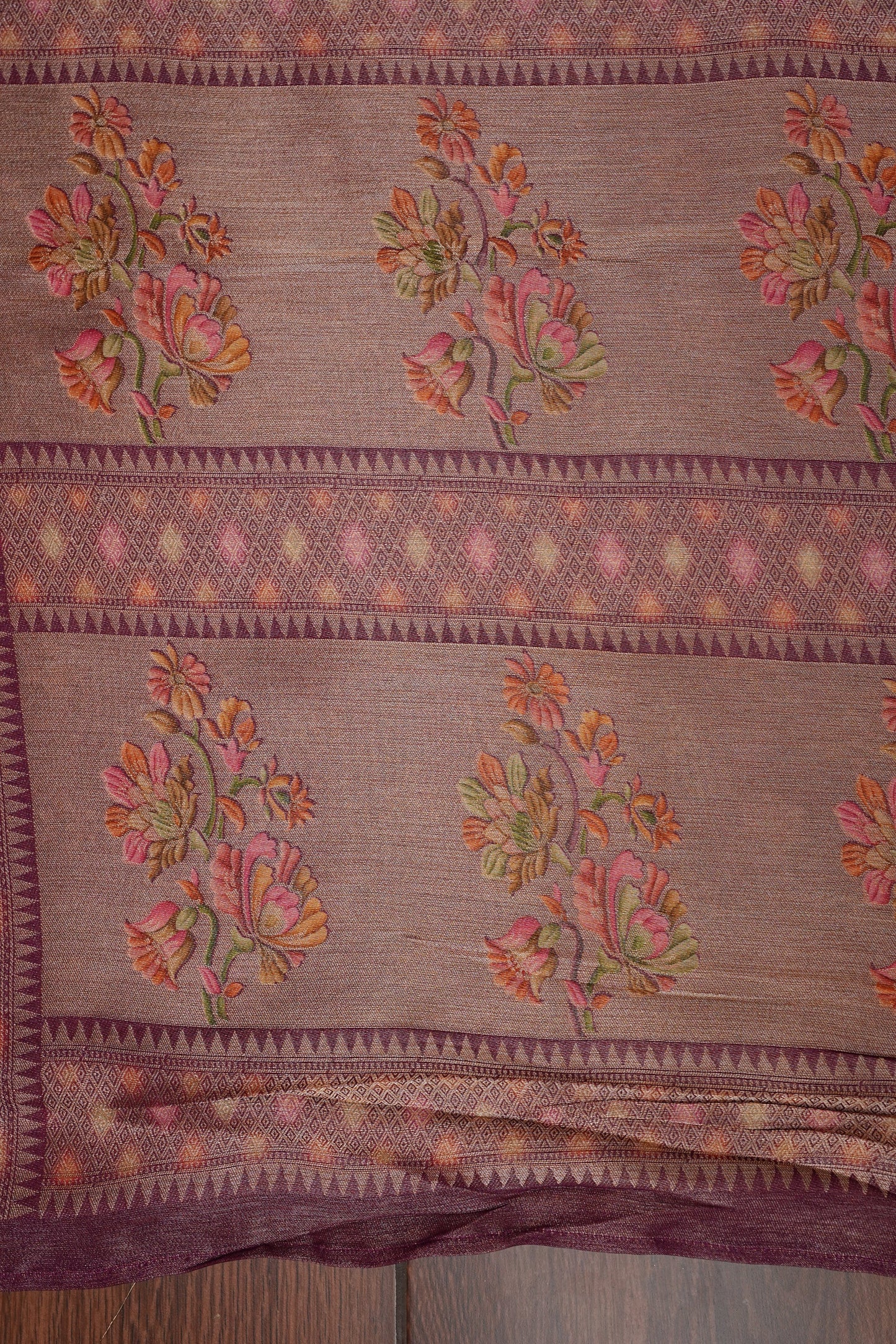 Kashmiri Pashmina Mellow Tissue Banarasi Saree - Wine