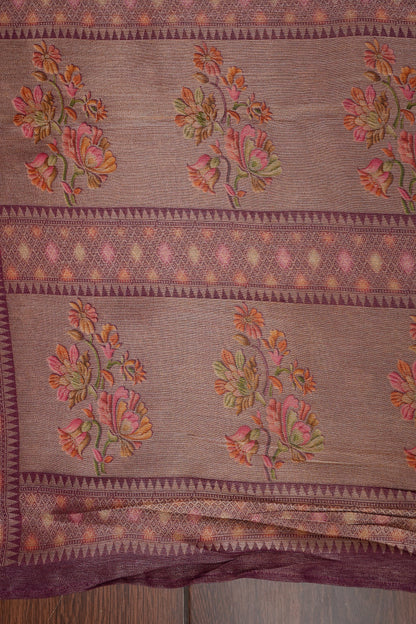 Kashmiri Pashmina Mellow Tissue Banarasi Saree - Wine