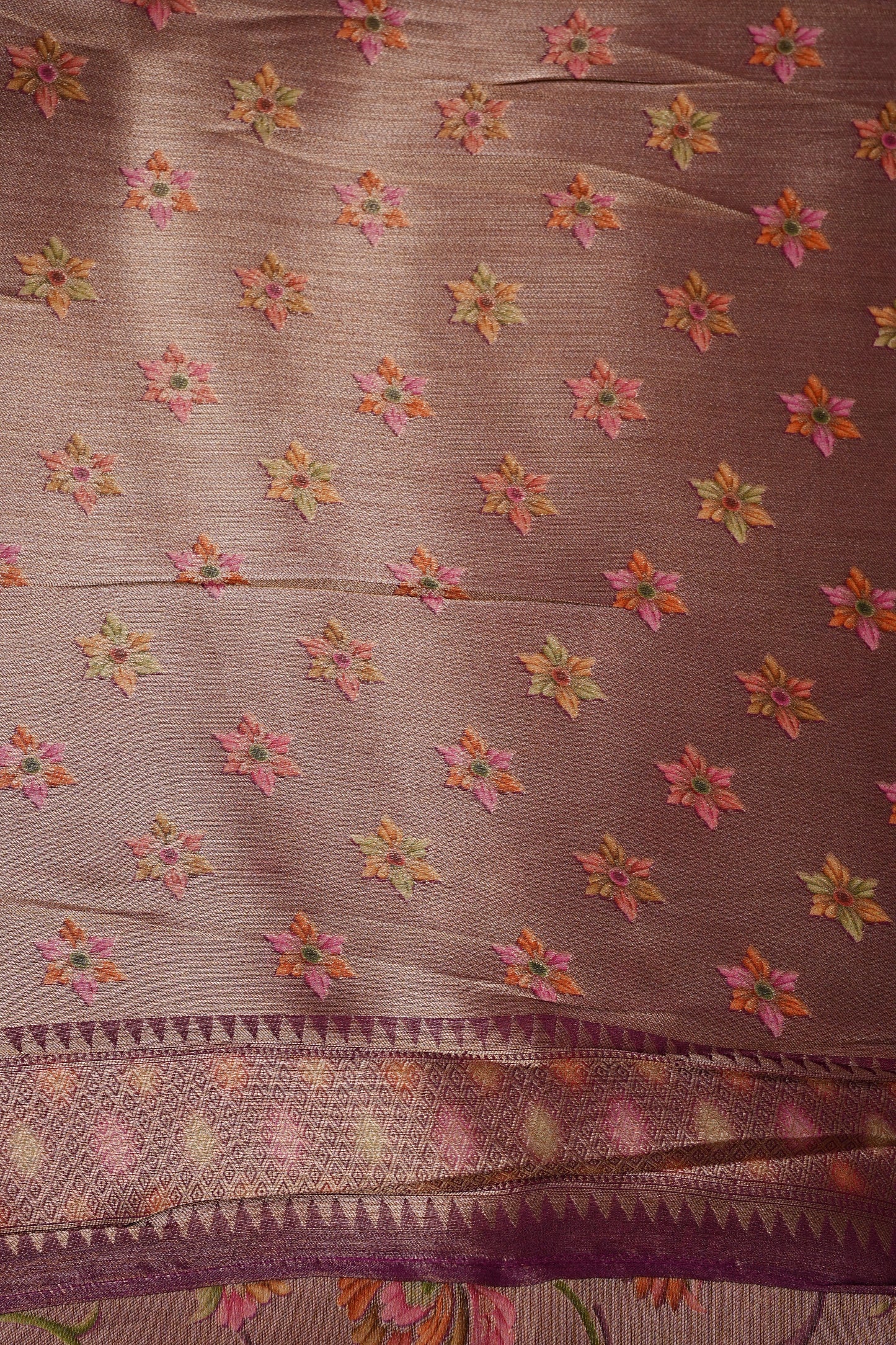 Kashmiri Pashmina Mellow Tissue Banarasi Saree - Wine