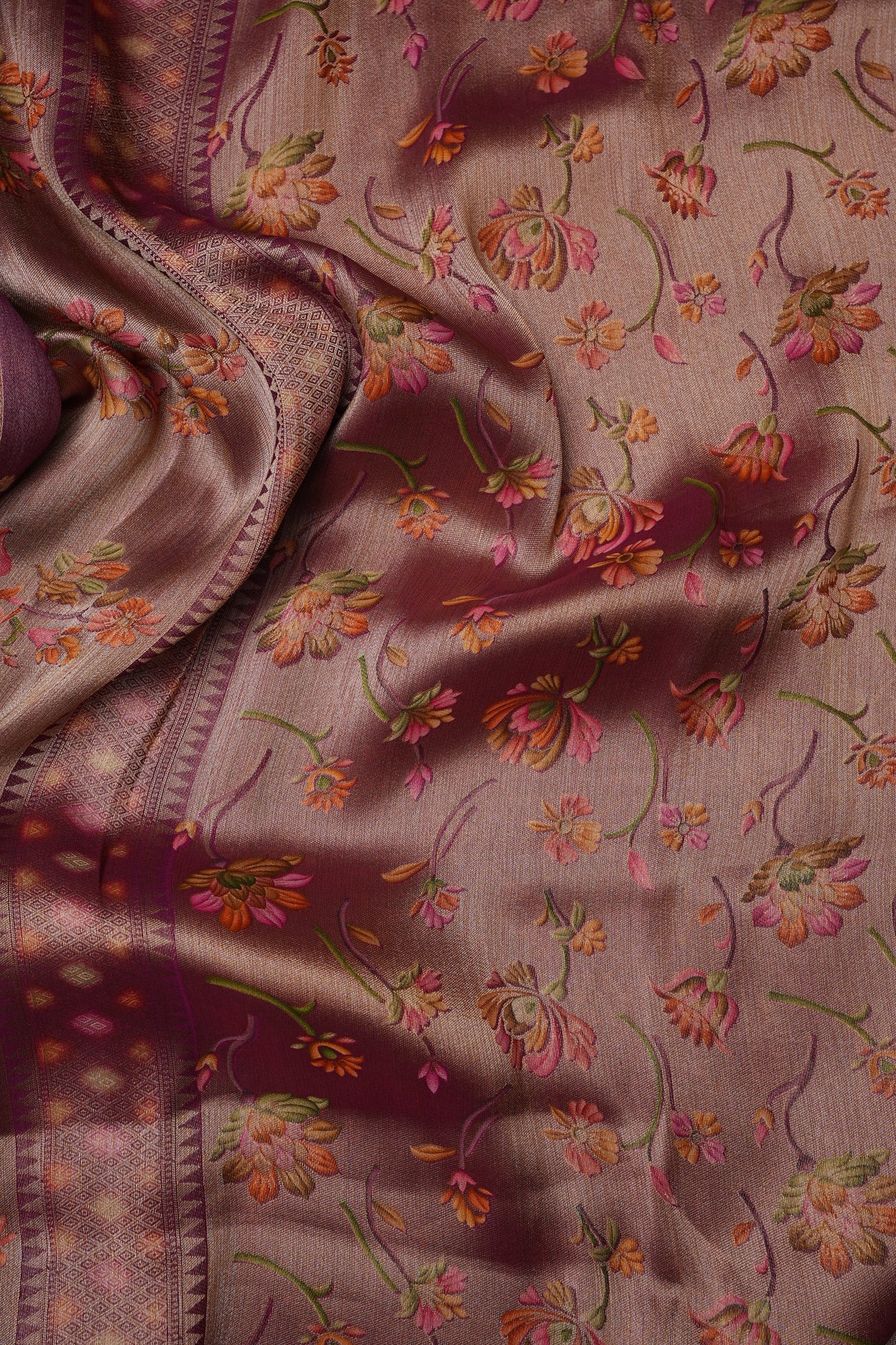 Kashmiri Pashmina Mellow Tissue Banarasi Saree - Wine
